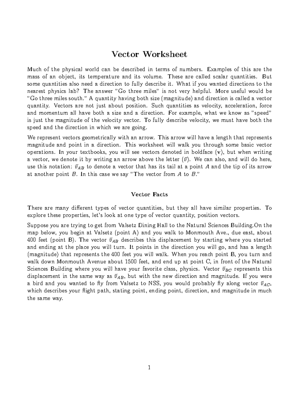 2018 ENG Vector Worksheet: Understanding Vector Quantities and ...