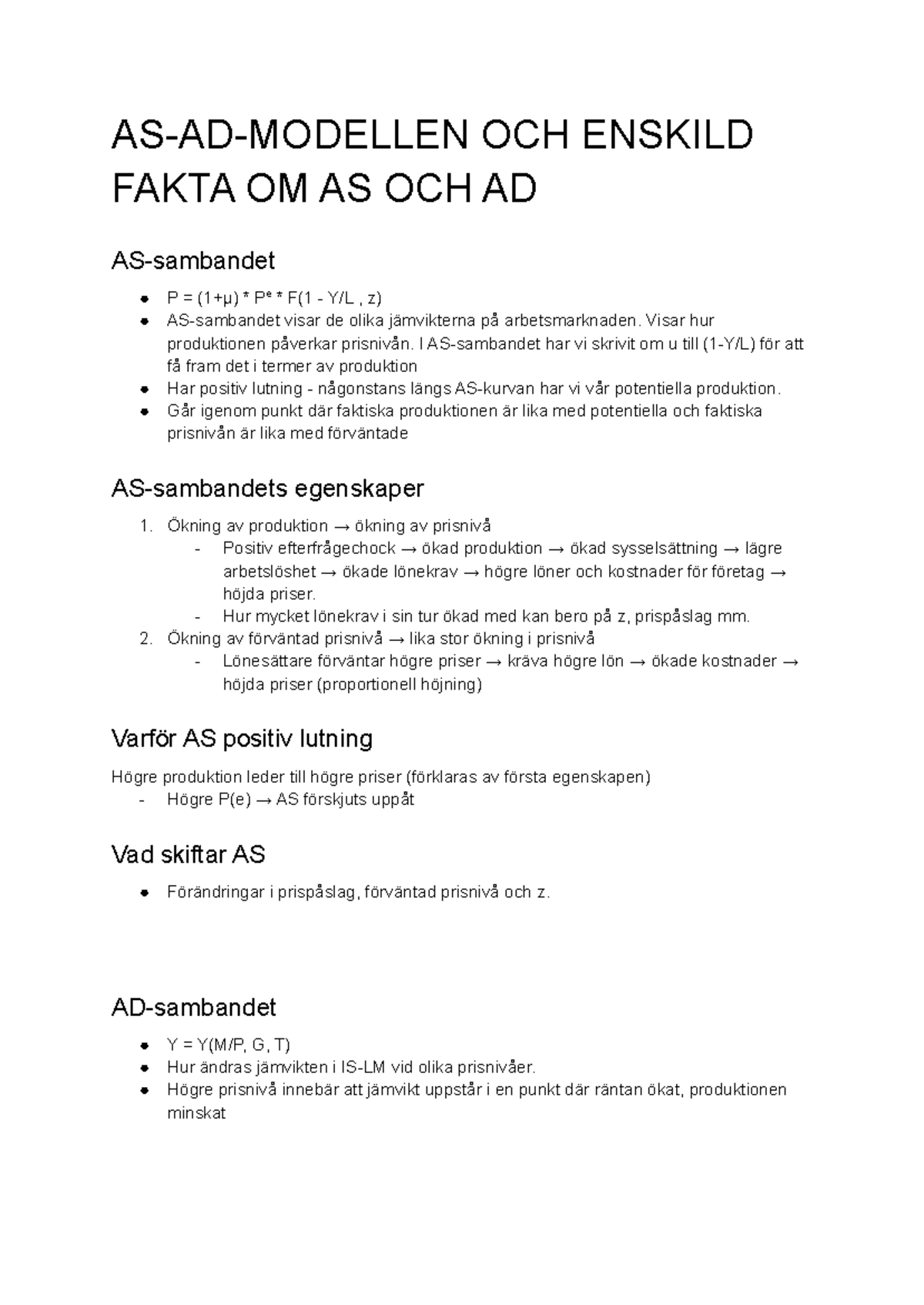 Makroekonomi - AS/AD-modellen: Analys och Jämvikter - Studocu