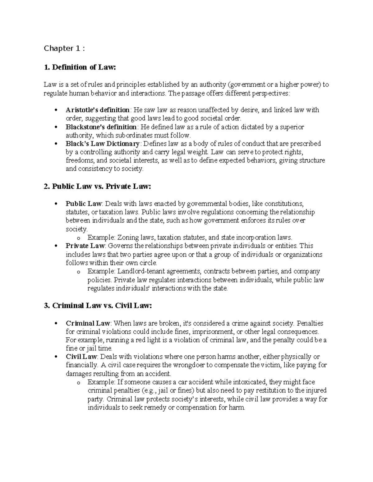 Chapter 1 - Law Definition and Principles Overview - Studocu