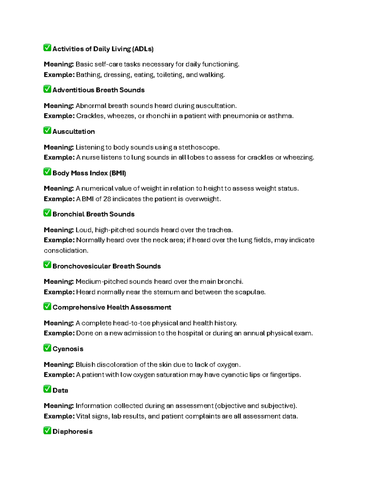 Nursing Study Guide: Respiratory Assessment & Breathing Techniques (NUR ...