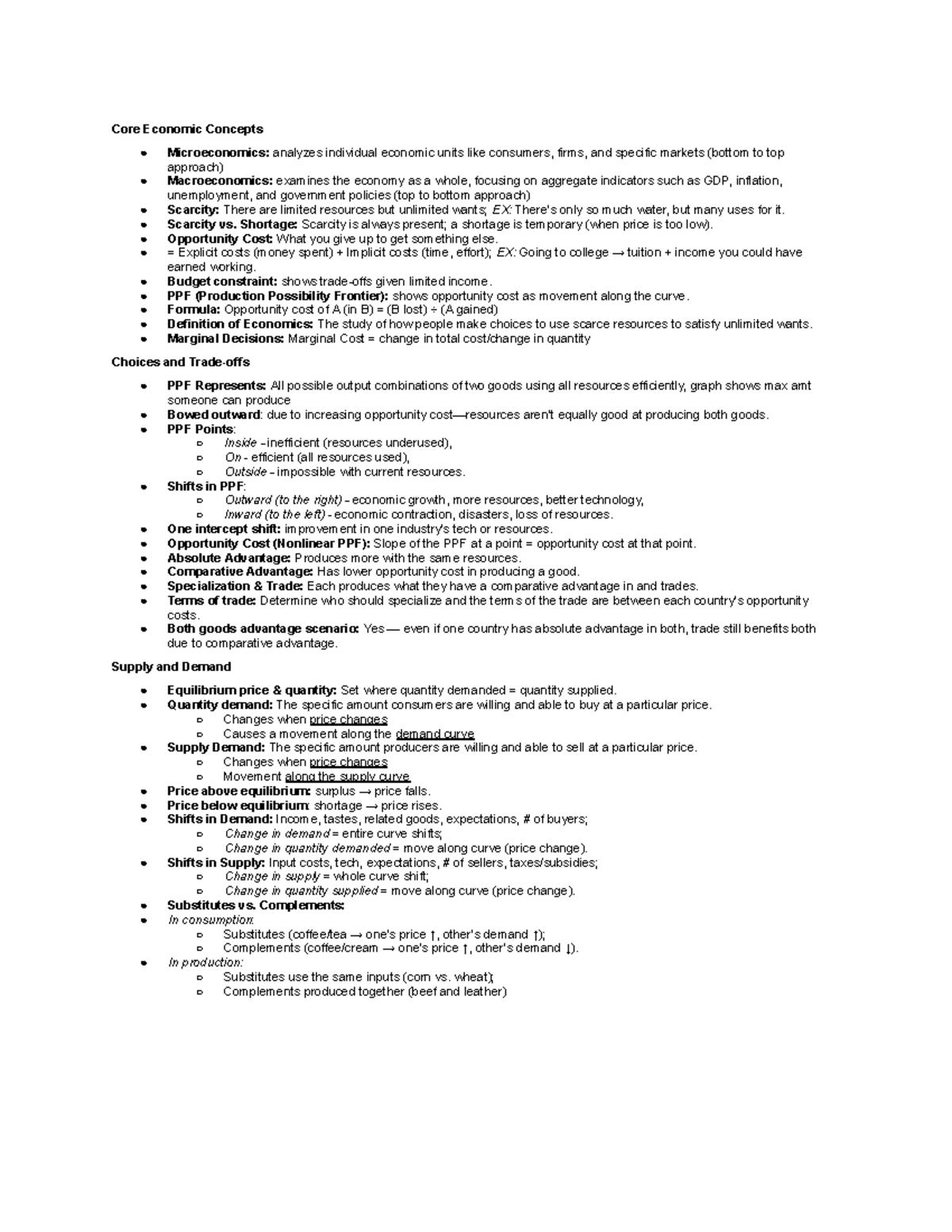 Econ Exam 1 CS: Key Micro & Macro Economic Concepts Cheat Sheet - Studocu