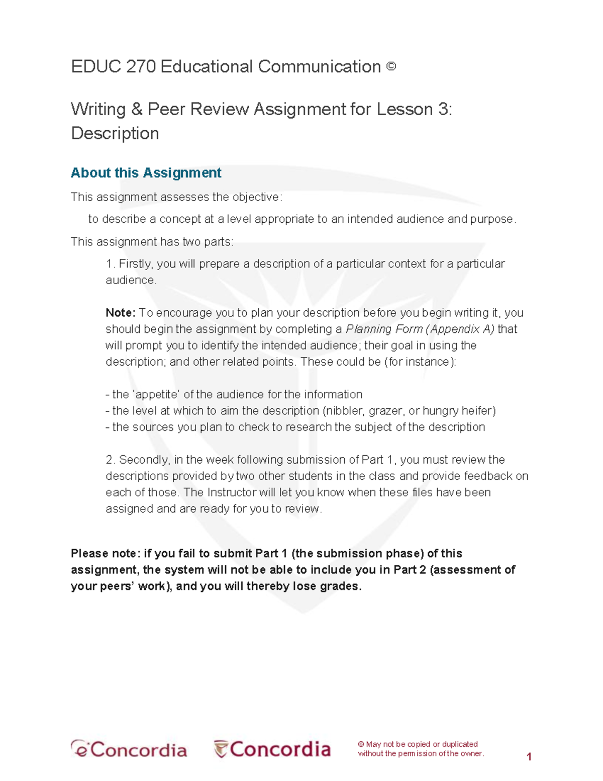 EDUC 270 Lesson 3: Peer Review Assignment Description Guide - Studocu