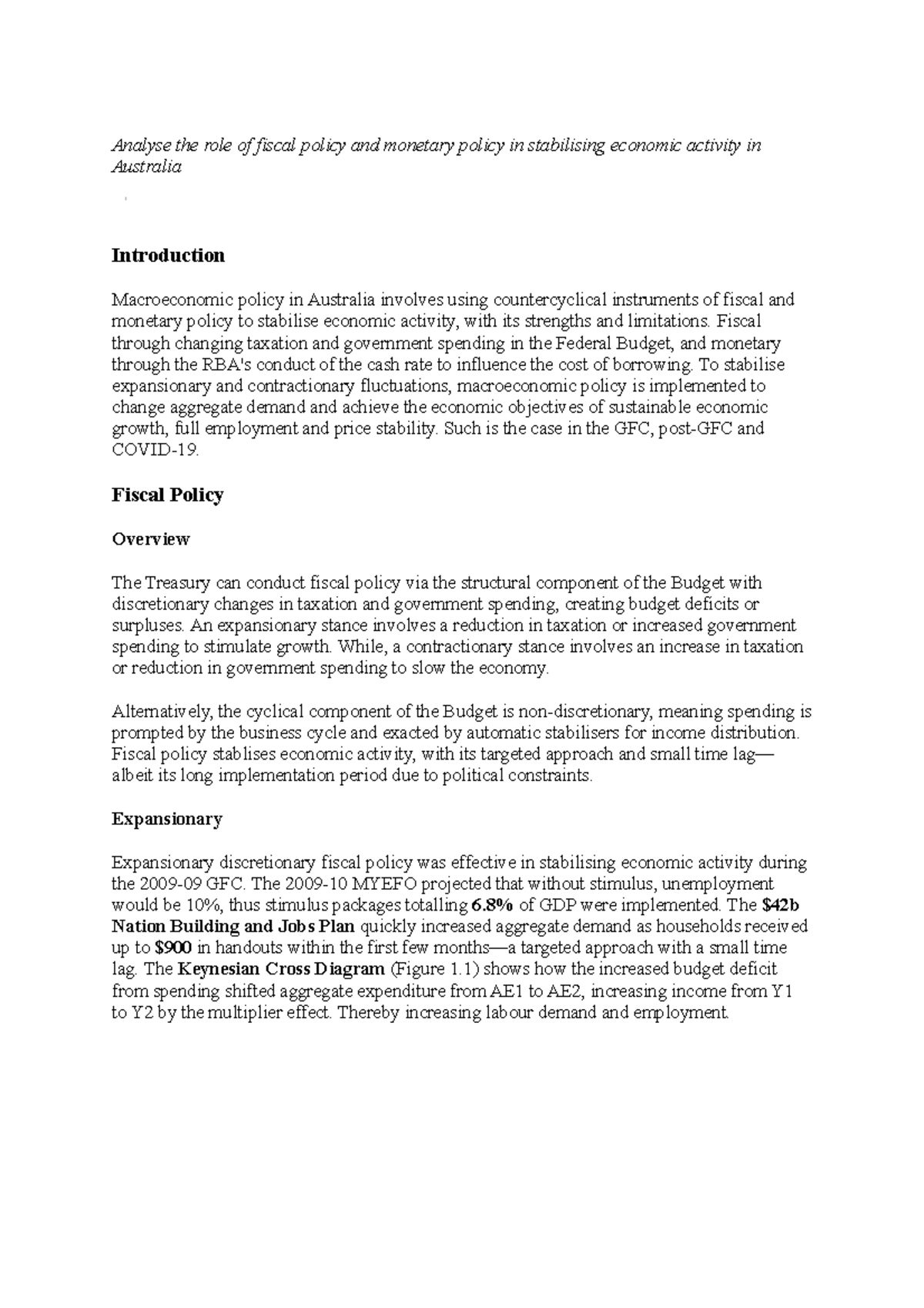 Fiscal and Monetary Policy: Impact on Economic Stability in Australia ...