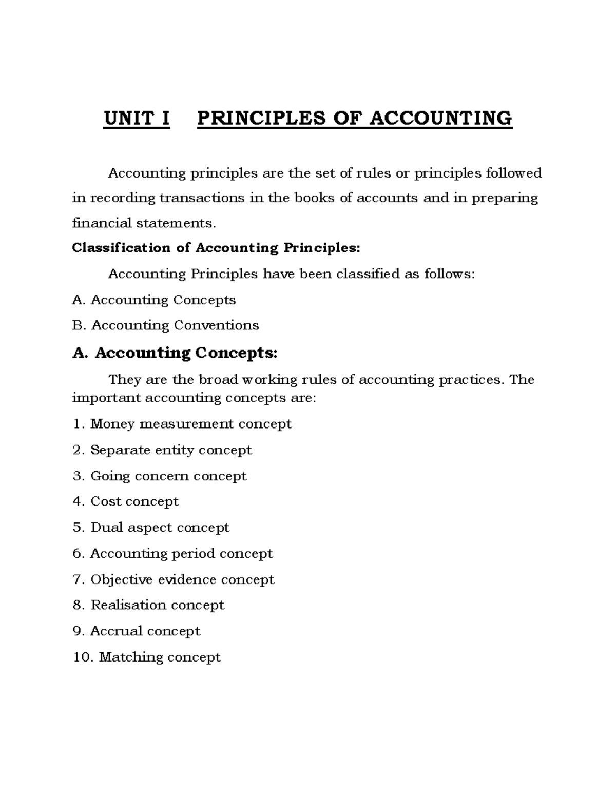 BCA - ACC - Unit 1 - Principles of Accounting and Ledger Keeping - Studocu