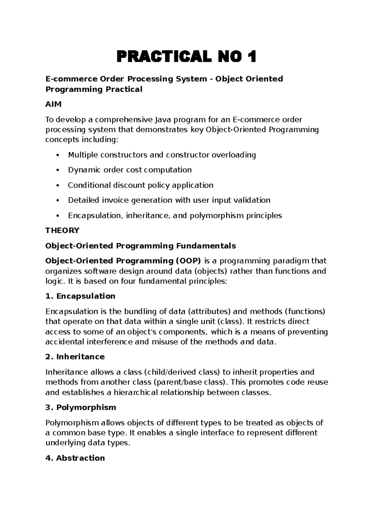 OOPCG Practical No 1: Order Processing System in Java - Studocu