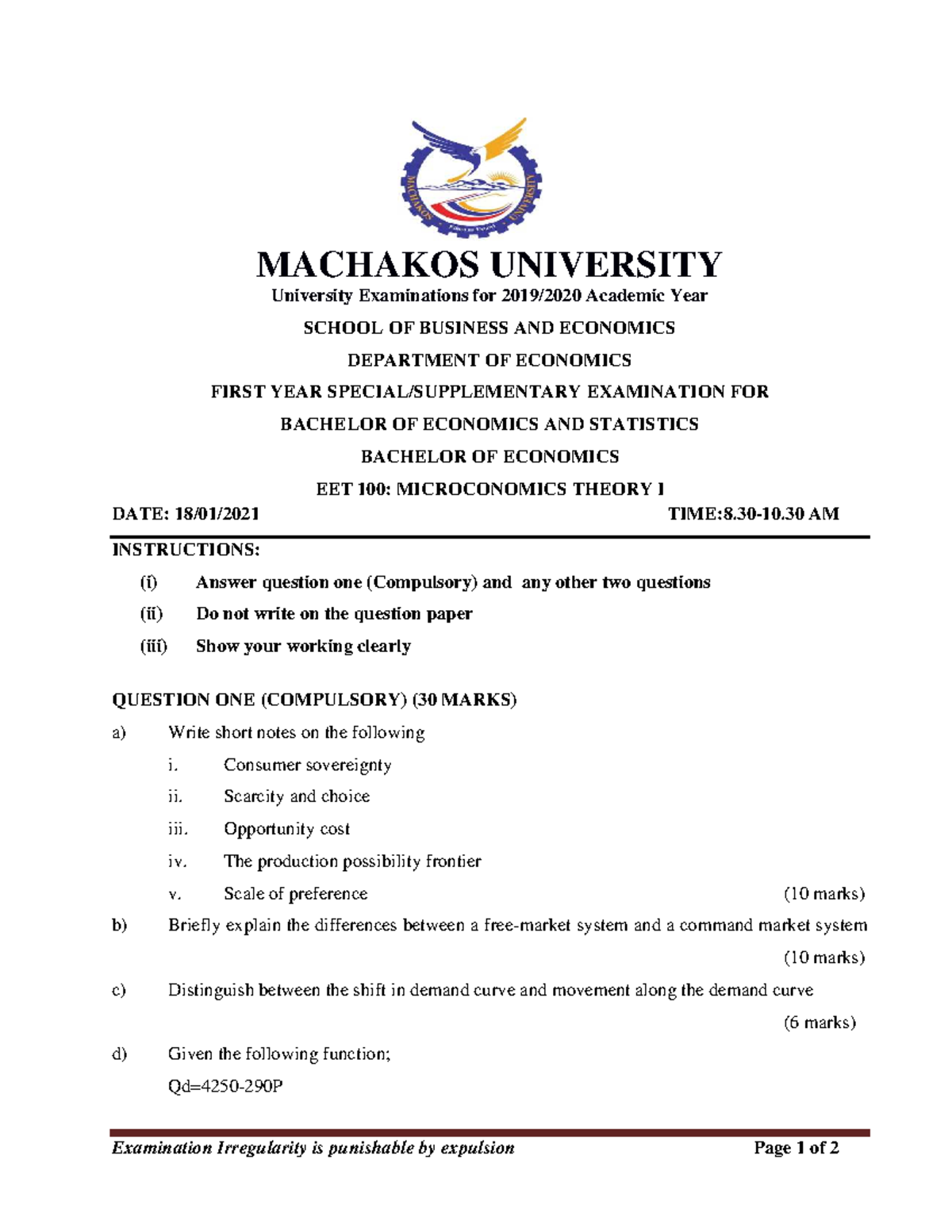 EET 100: Final Exam Notes on Microeconomics Theory I - Studocu