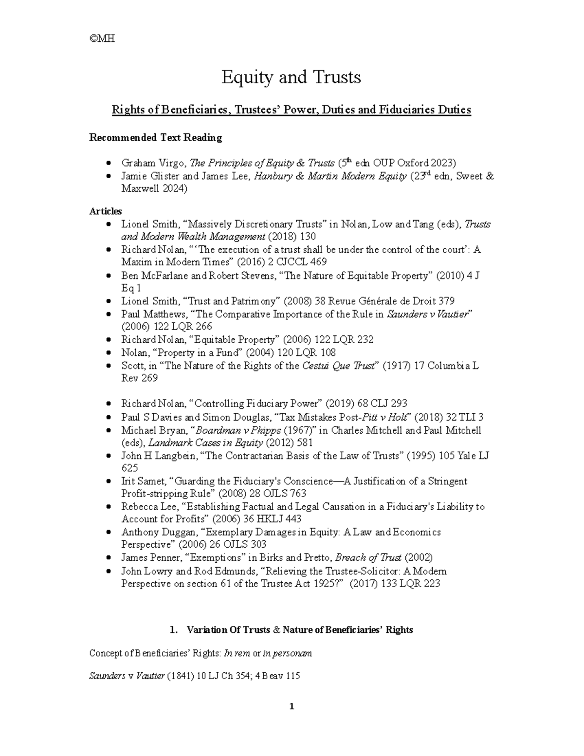 Beneficiaries' Rights and Trustees' Duties in Equity Law (EQU 5-6 ...