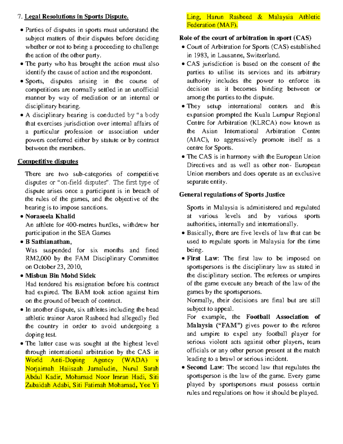 7. Sports Law Legal disputes - Legal Resolutions in Sports Dispute ...