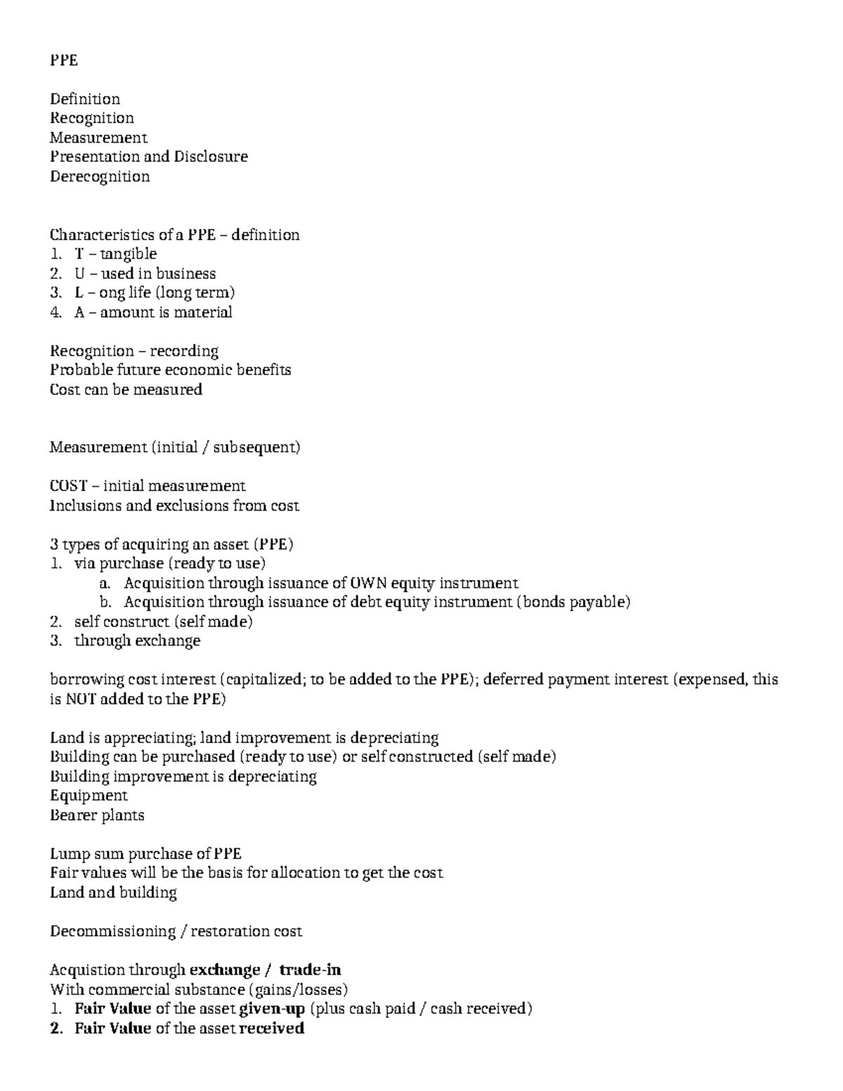 PPE-Discussion Notes: Recognition, Measurement, and Depreciation ...