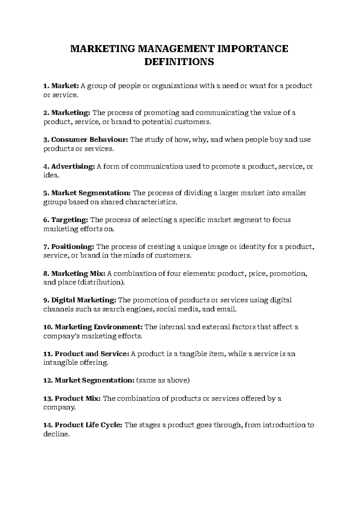 MARKETING MANAGEMENT IMPORTANCE: KEY DEFINITIONS & CONCEPTS - Studocu