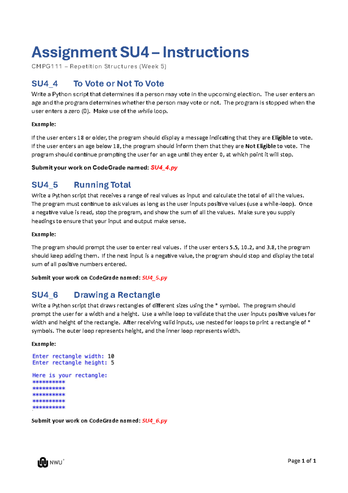 Assignment SU4 Instructions: Python Scripts for Voting & Totals - Studocu