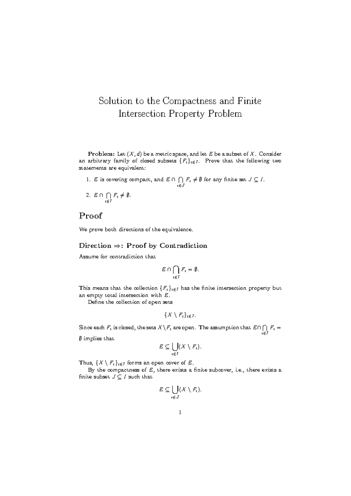 Homework Week 5-2: Compactness & Finite Intersection Property Proof ...