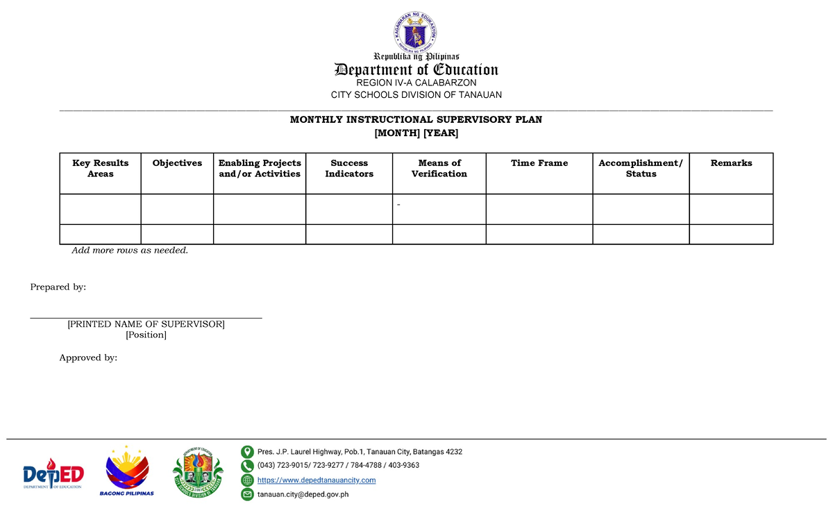 ISMP 2026 (PMES) - Template for supervisory plan - Republika ng ...