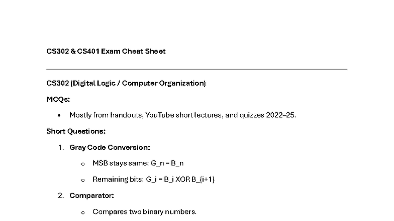 CS302 & CS401 Exam Cheat Sheet: Digital Logic & Assembly MCQs - Studocu