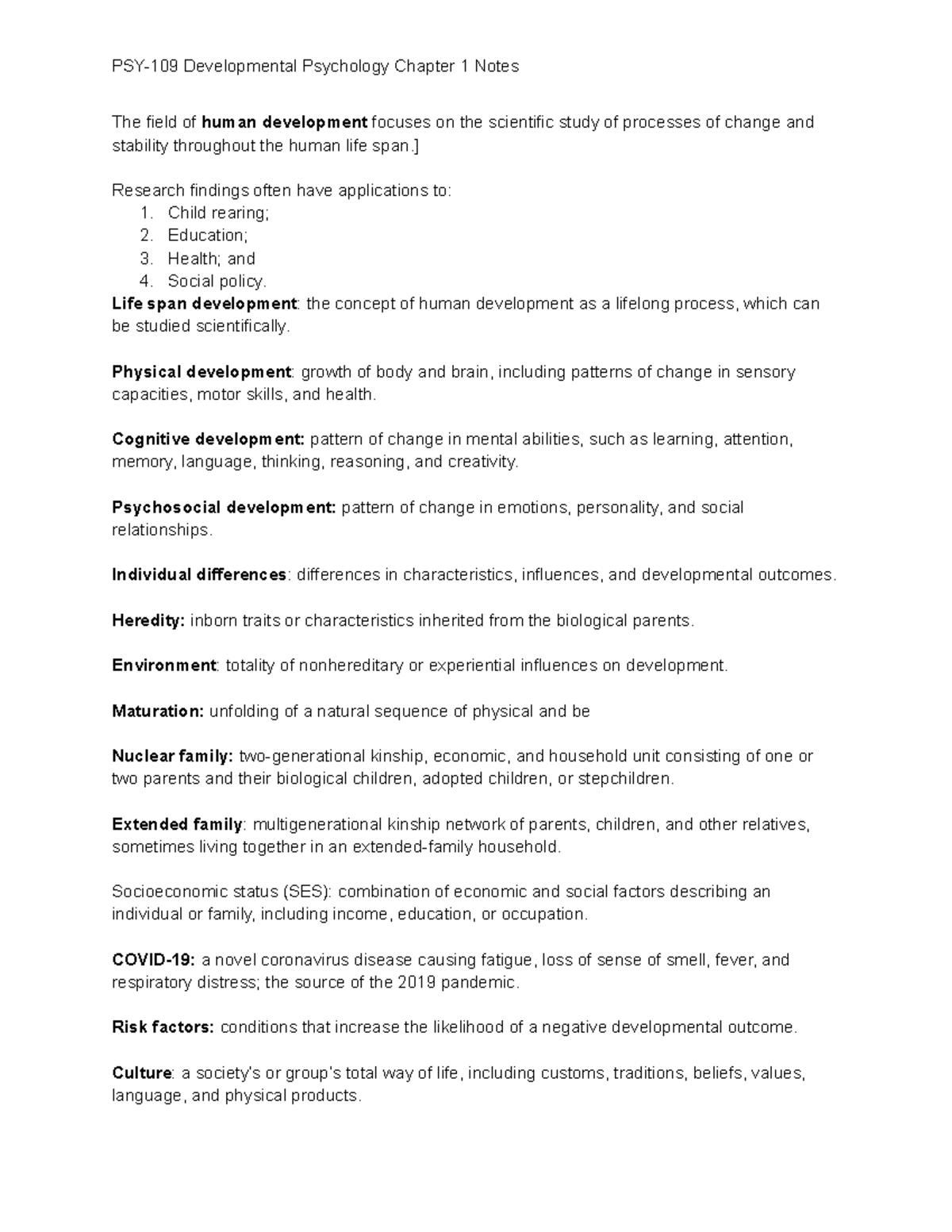 PSY-109 Developmental Psychology Chapter 1 Study Notes - Studocu