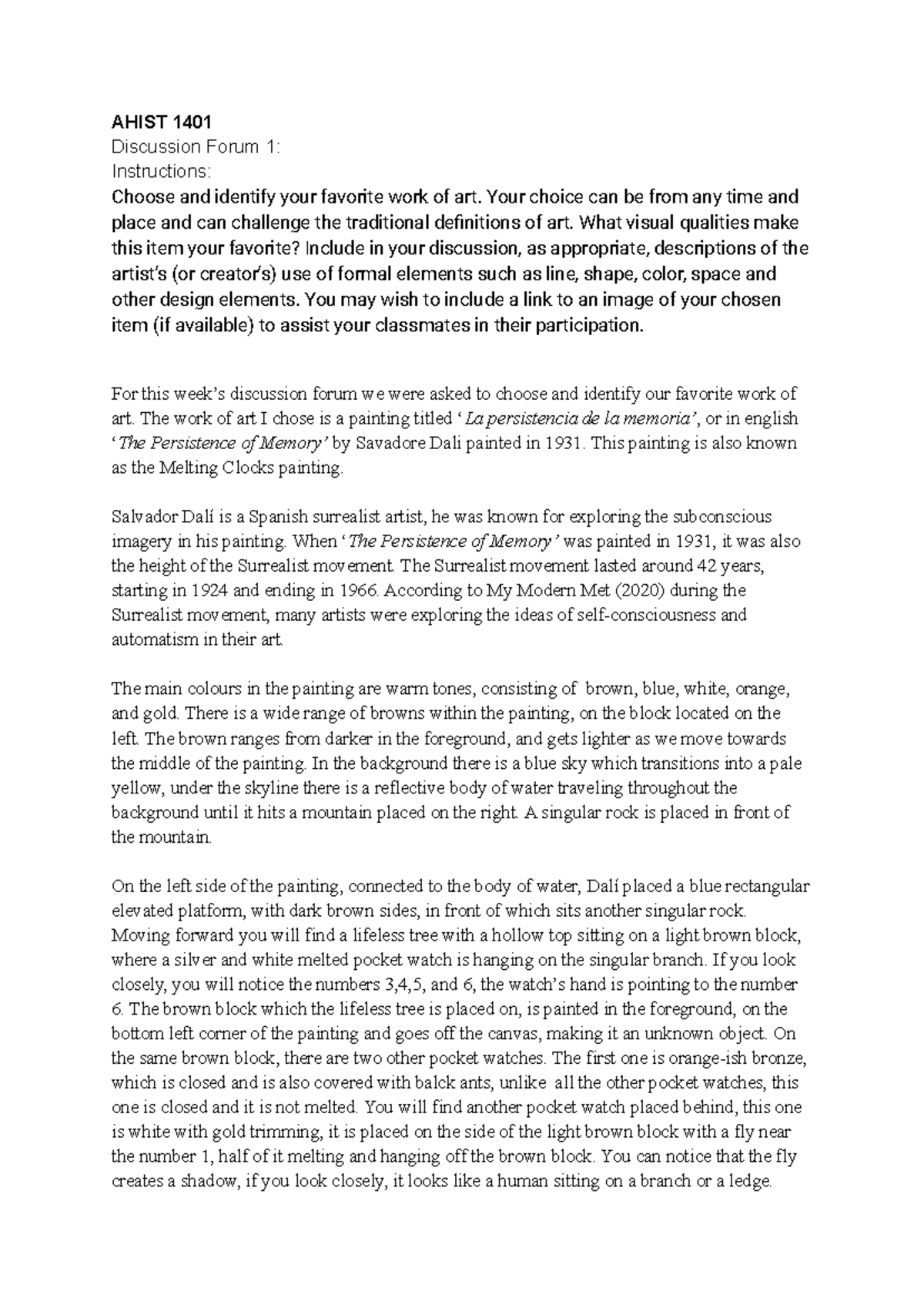 Art history AHIST 1401 - DISCUSSION FORUM 1 - AHIST 1401 Discussion ...