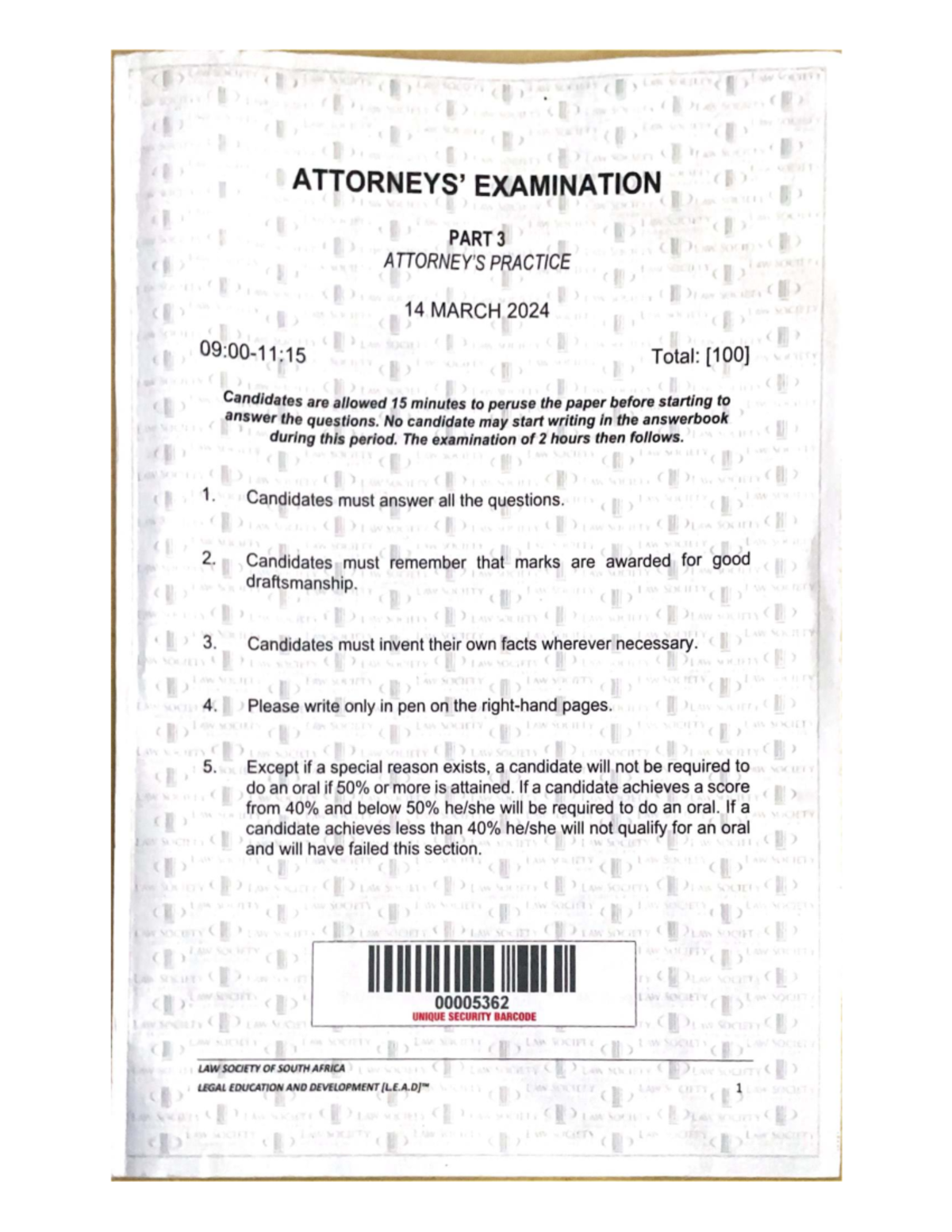 Attorneys' Examination Practice Paper P3 - March 2024 - Studocu