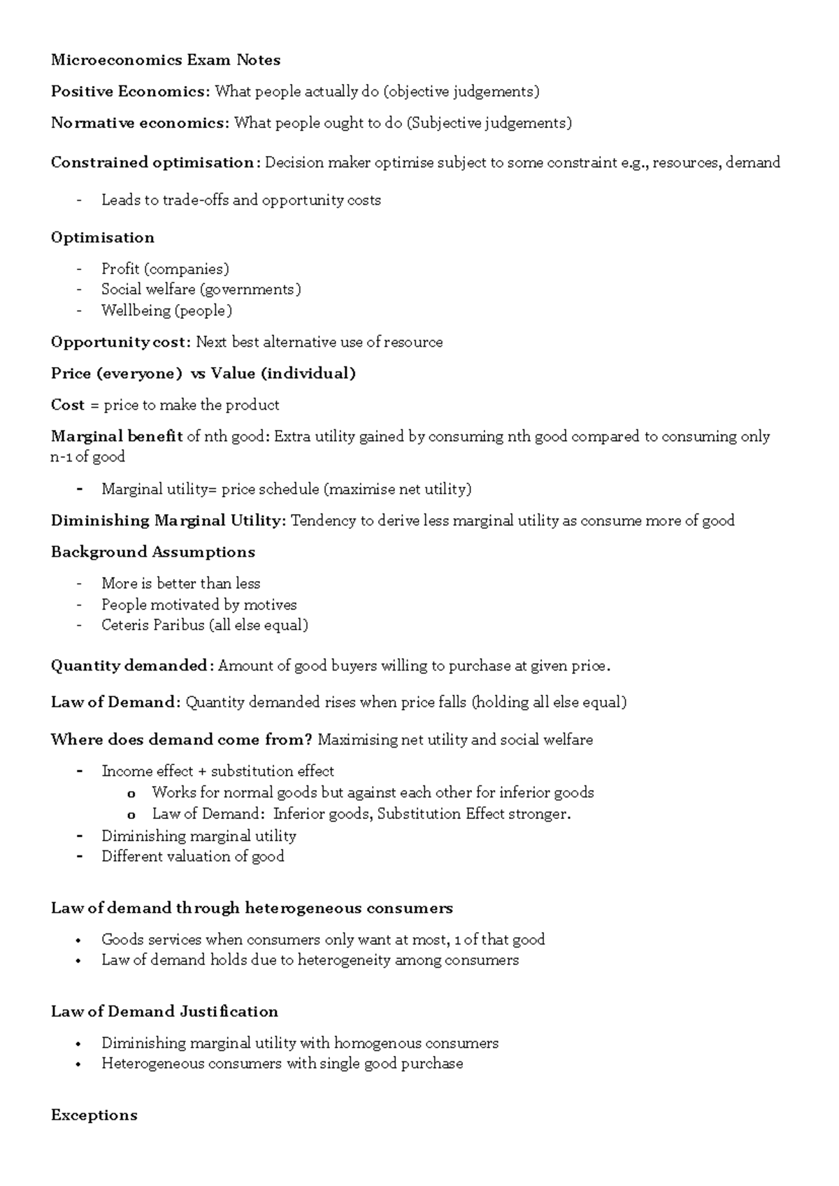 Microeconomics exam notes: Key concepts and theories explained - Studocu