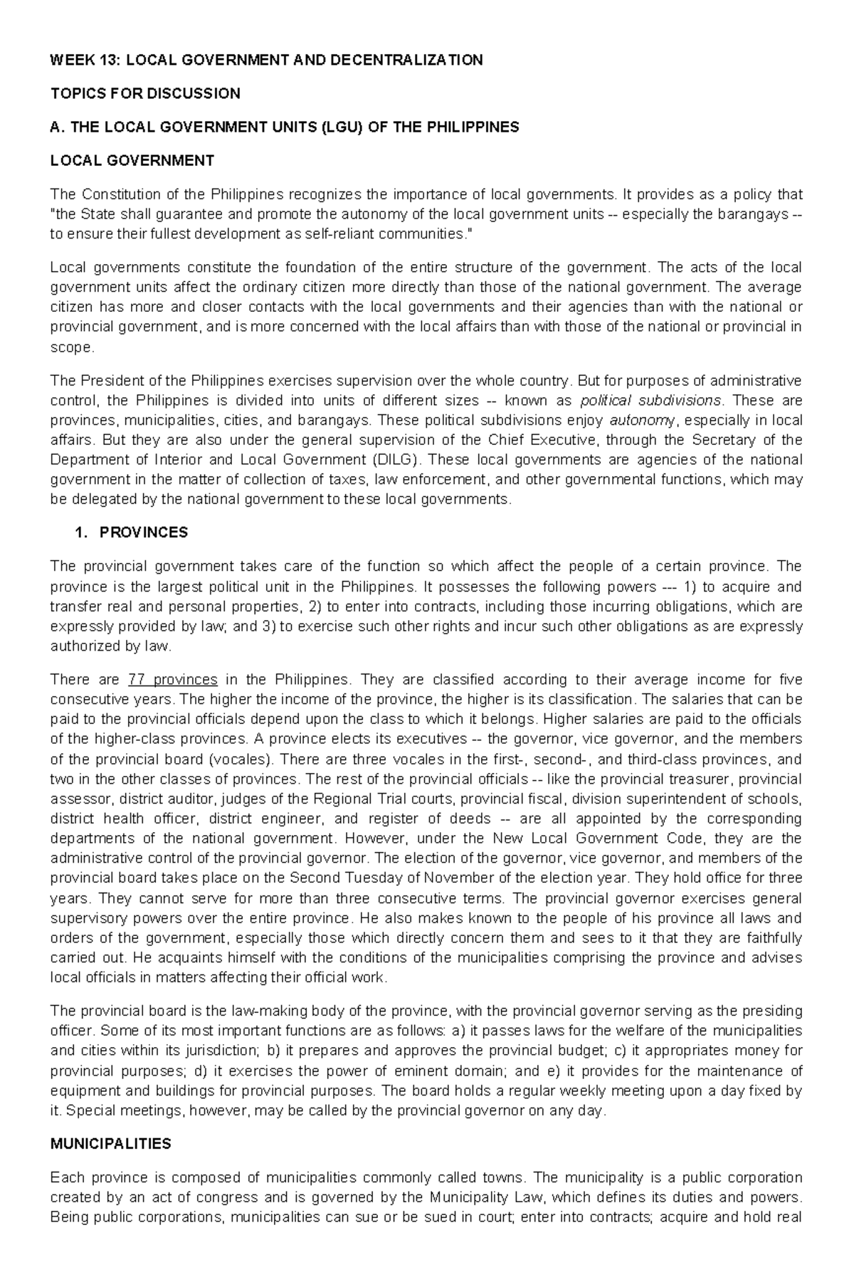 Local Government Units (LGU) and Decentralization in the Philippines ...
