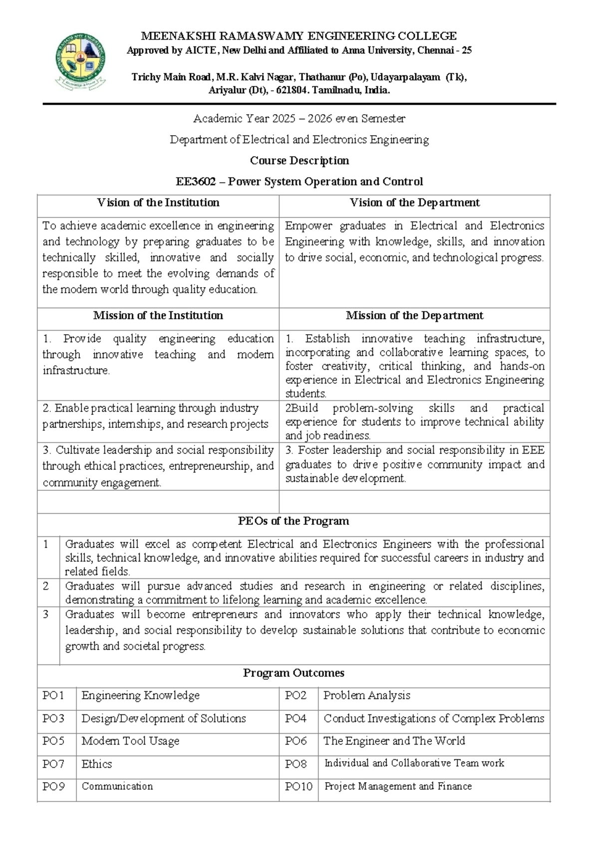 EE3602 Power System Operation and Control Course Overview - Studocu