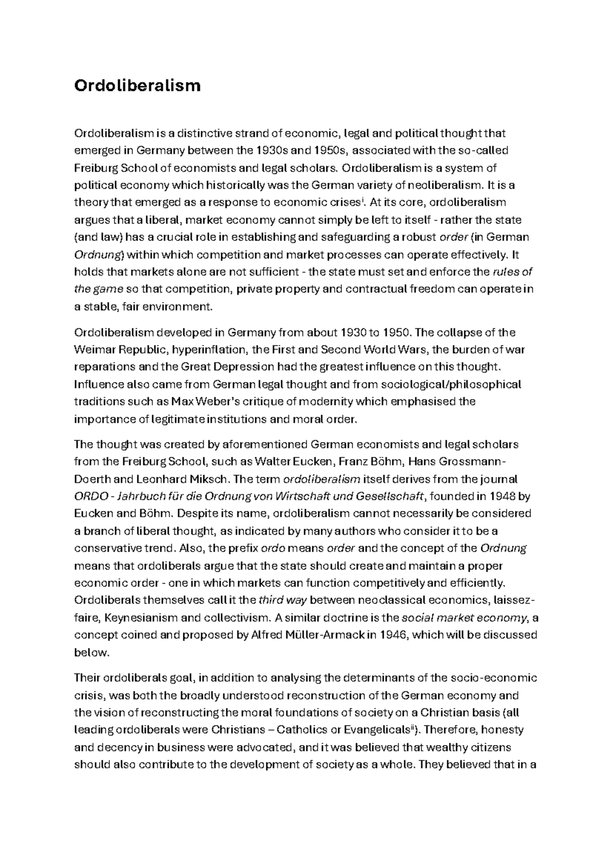 Ordoliberalism: Economic Thought and Its Historical Context (6) - Studocu
