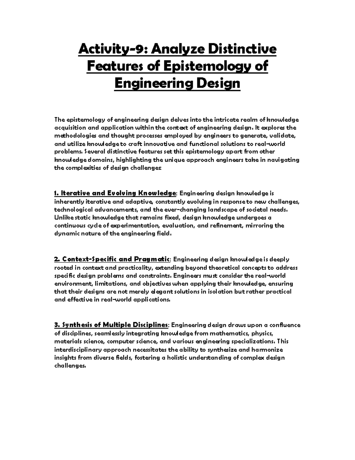 POE Activity 9 - Distinctive Features of Engineering Design ...
