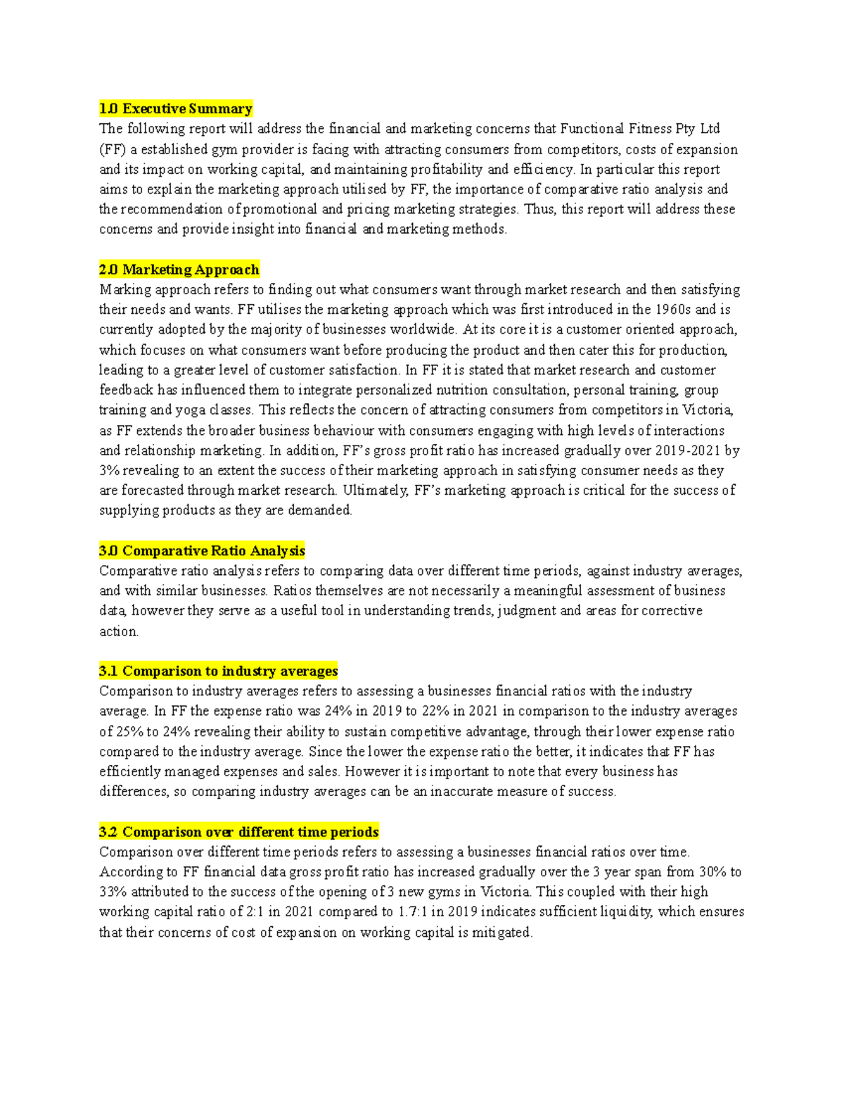 Final Business Report: Financial & Marketing Strategies for FF Pty Ltd ...