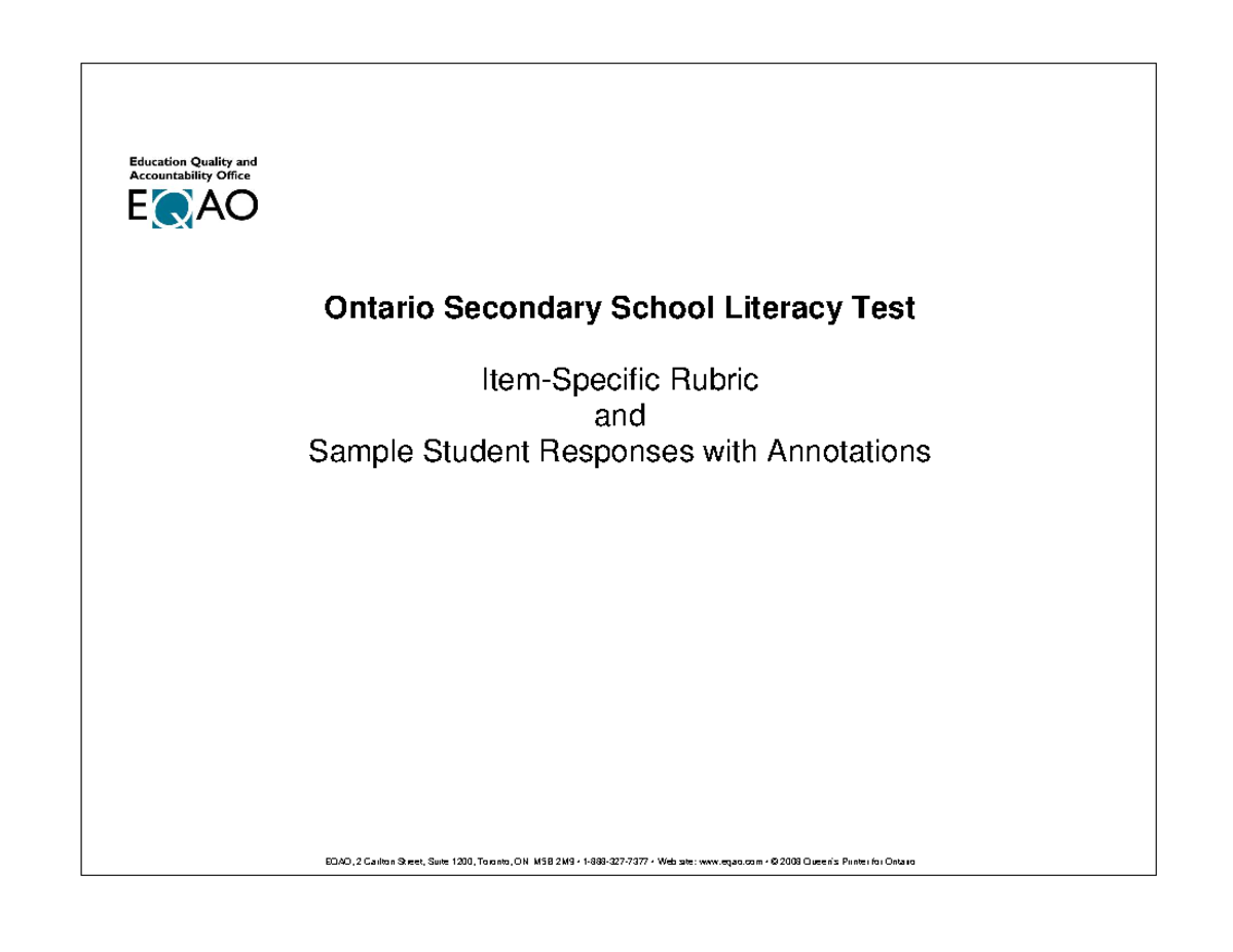 Osslt Opinion Essay Rubric and Scoring Guide for Topic Development ...