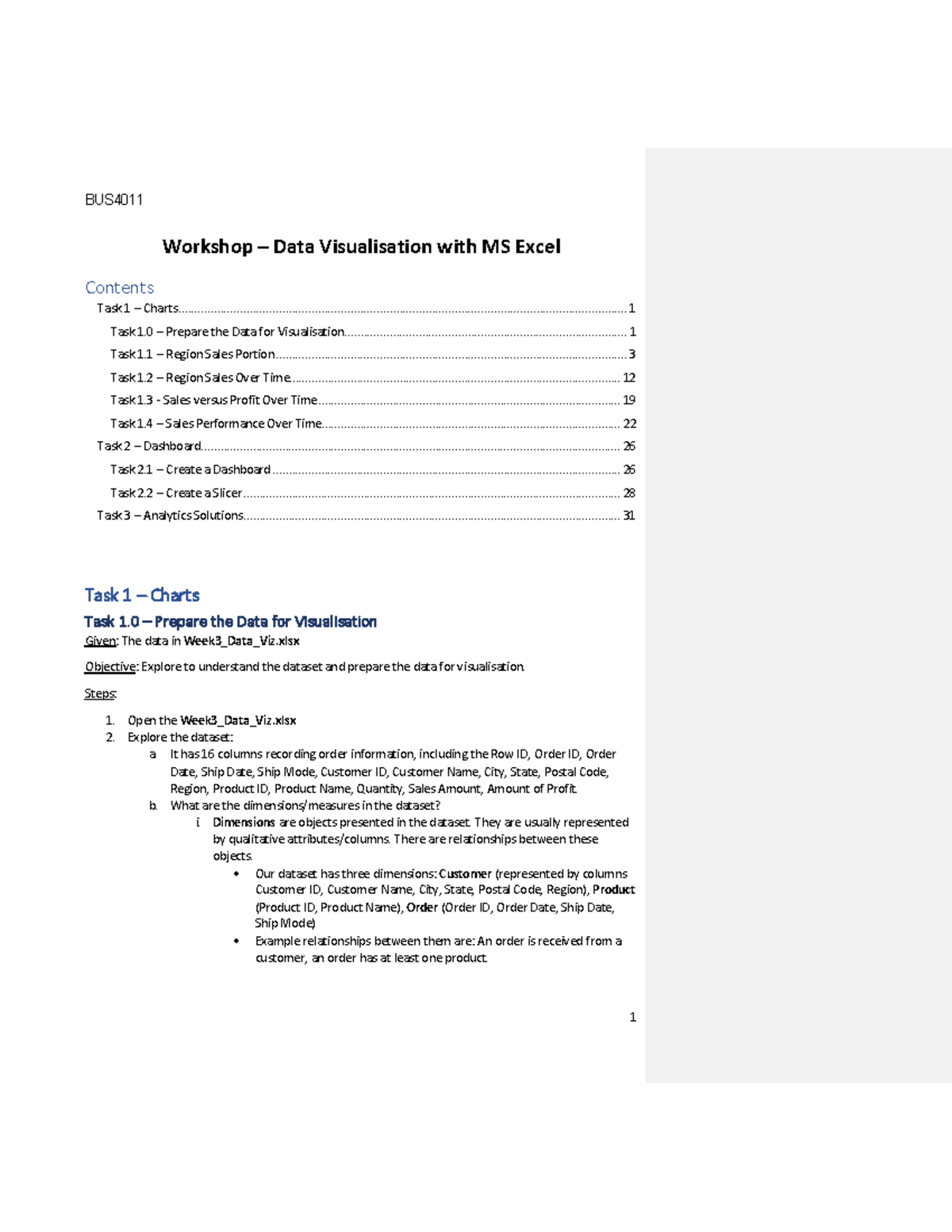 BUS4011 Workshop: Data Visualization Techniques in MS Excel - Studocu