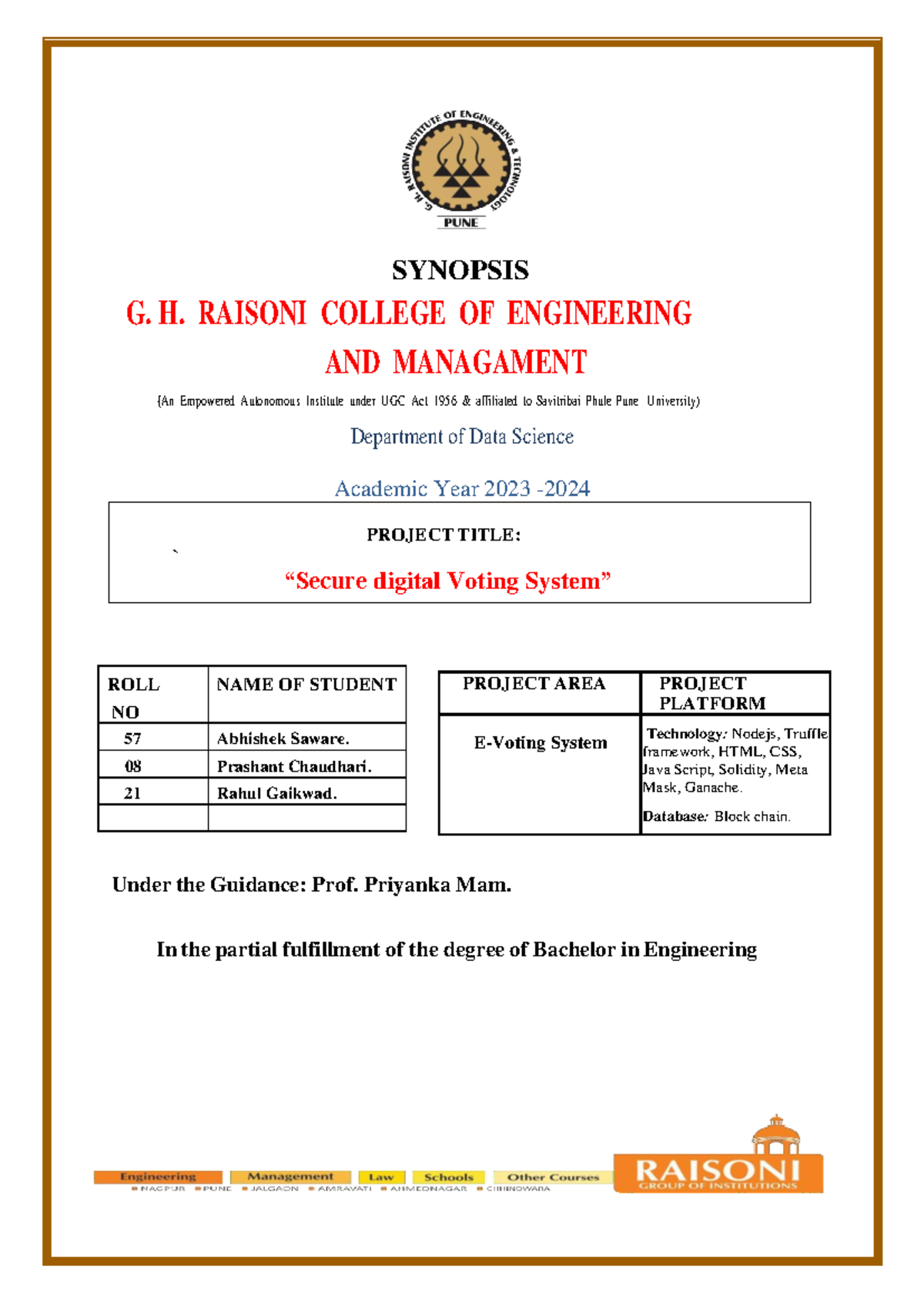 E Voting System^ - thank - PROJECT TITLE: ` “Secure digital Voting ...