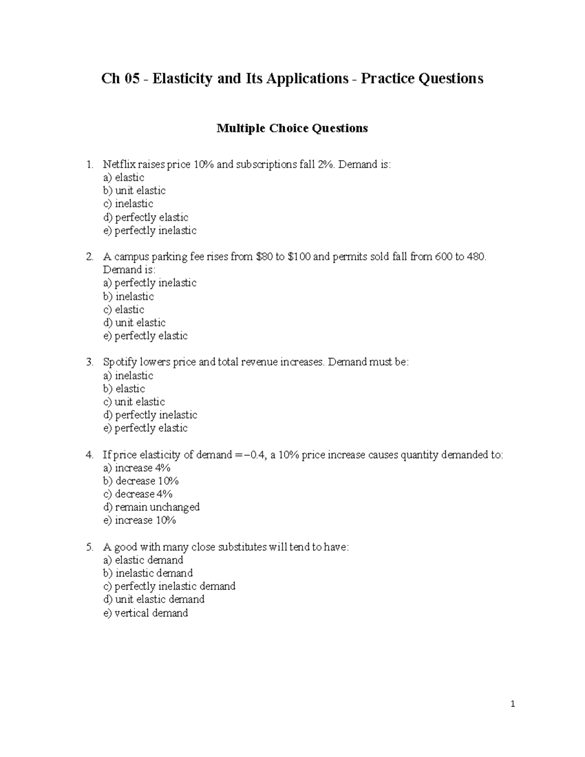 Ch 05 - Elasticity and Its Applications - Practice Questions - Studocu