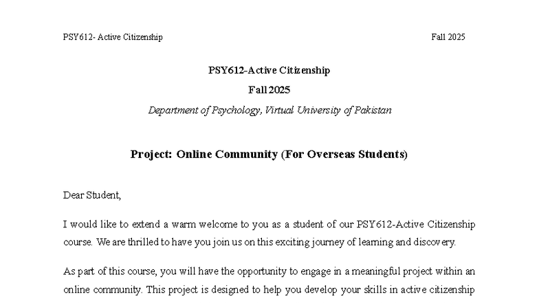 Fall 2025 PSY612 Active Citizenship Project Guidelines and Overview ...