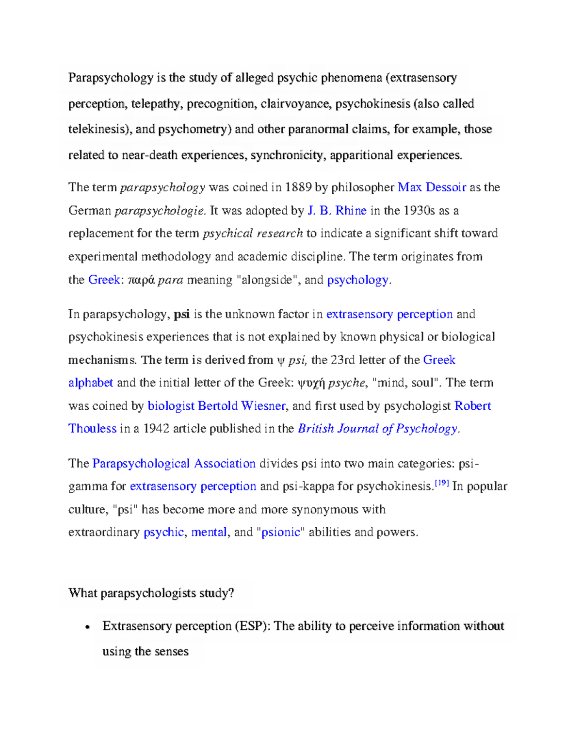 Parapsychology - Simple Notes on ESP and Psychic Phenomena - Studocu