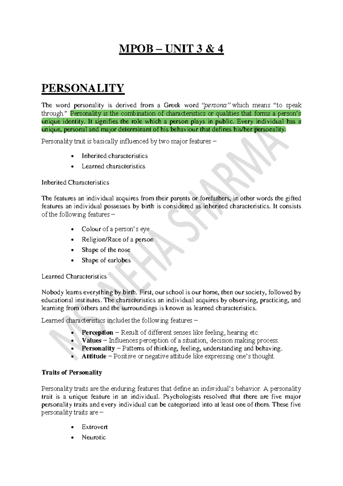 MPOB 3-4: Understanding Personality and Learning in Organizational ...
