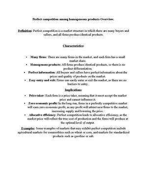 Perfect Competition - Study Notes & Assignments - Studocu