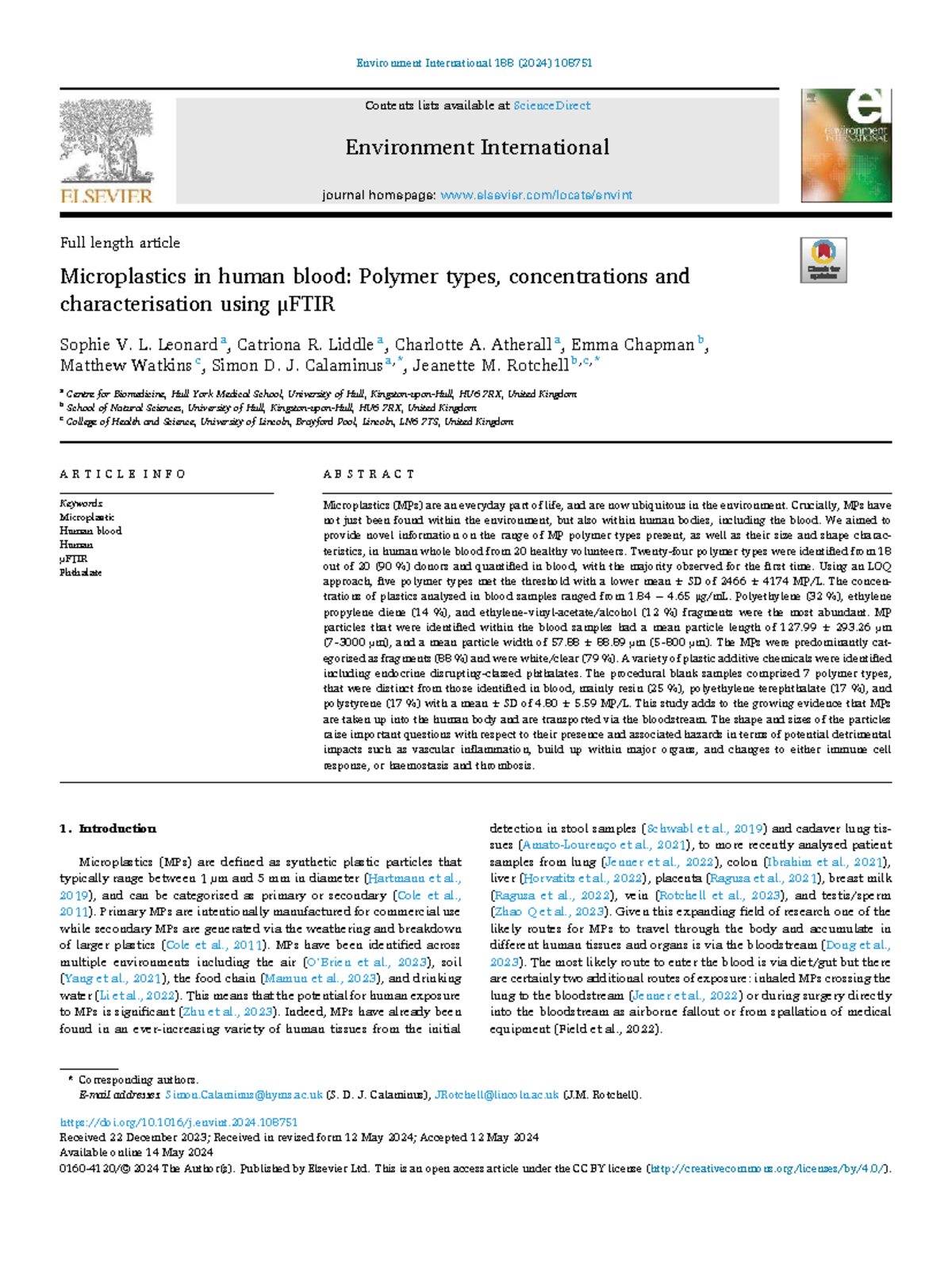 Microplastics in human blood: Polymer types, concentrations and ...