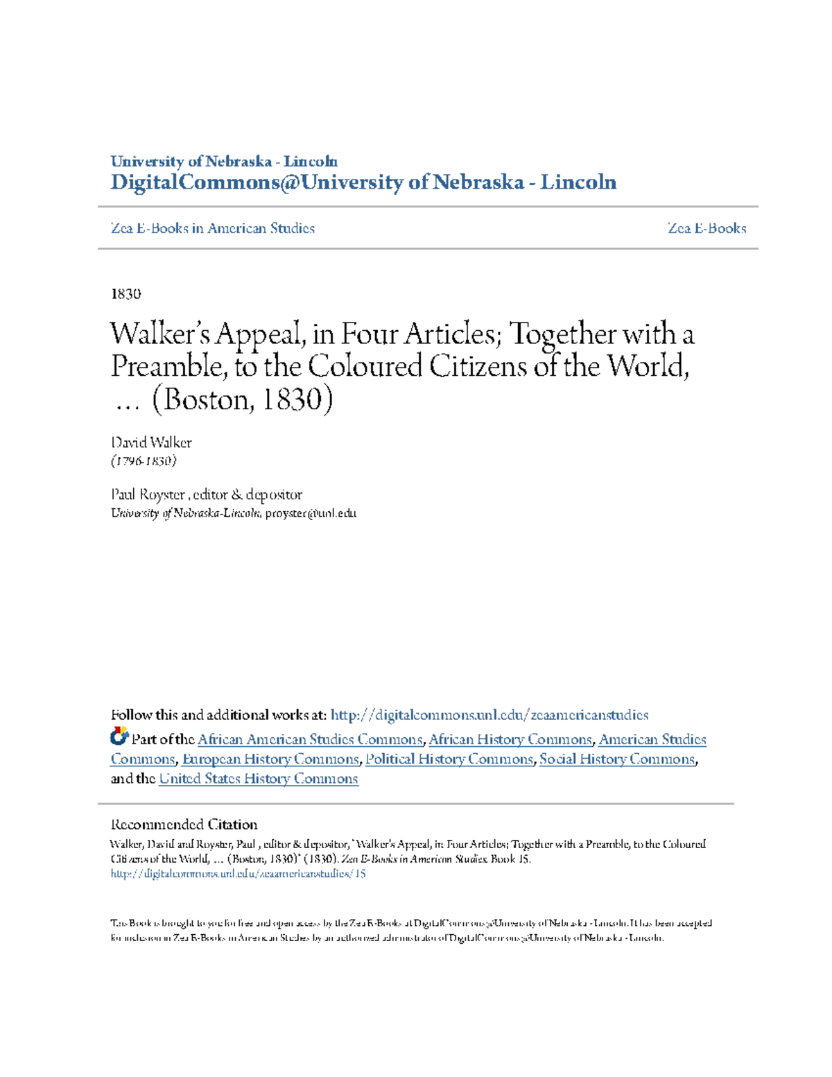 David Walker's Appeal: A Radical Antislavery Manifesto (ZEA 1830) - Studocu