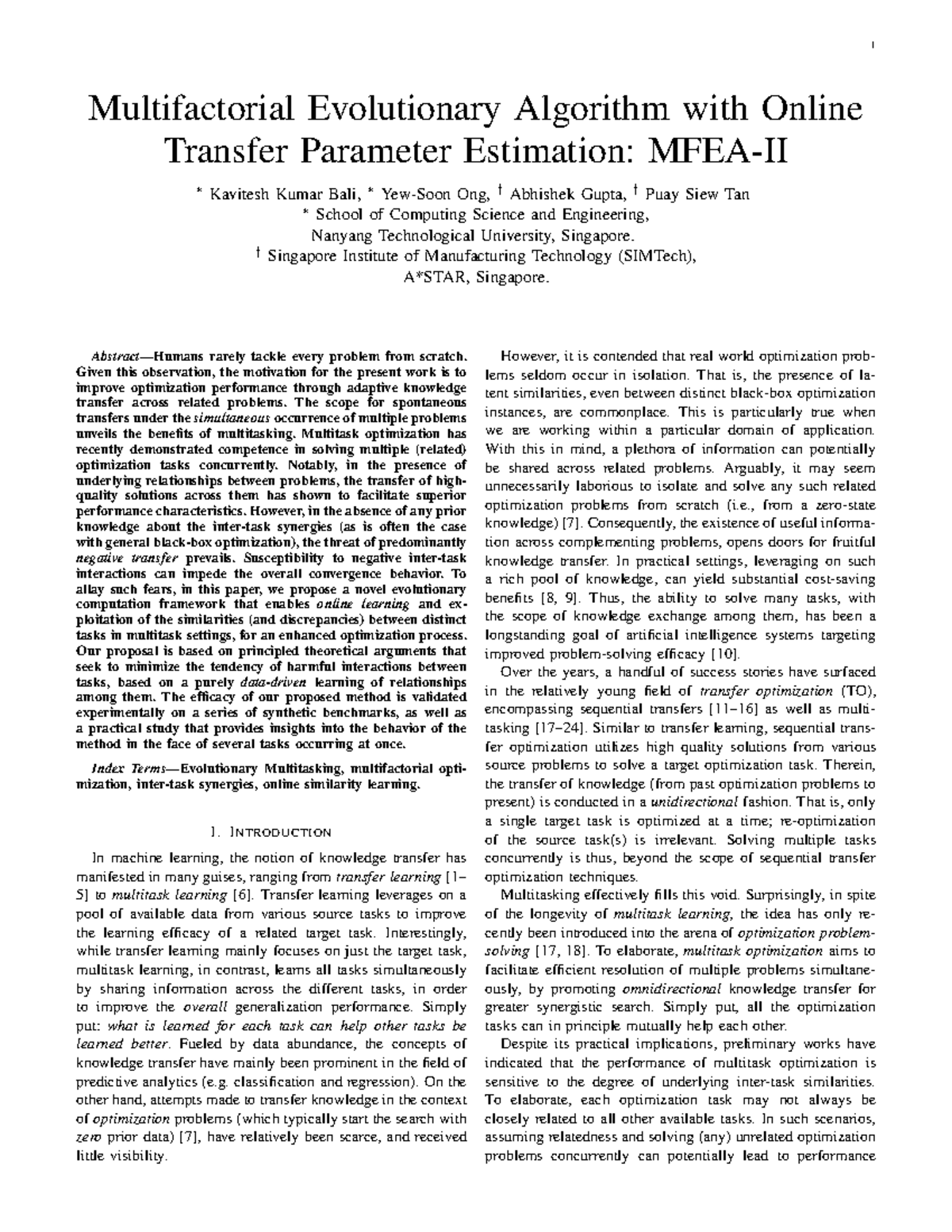 Multifactorial Evolutionary Algorithm II: Online Transfer Parameter ...