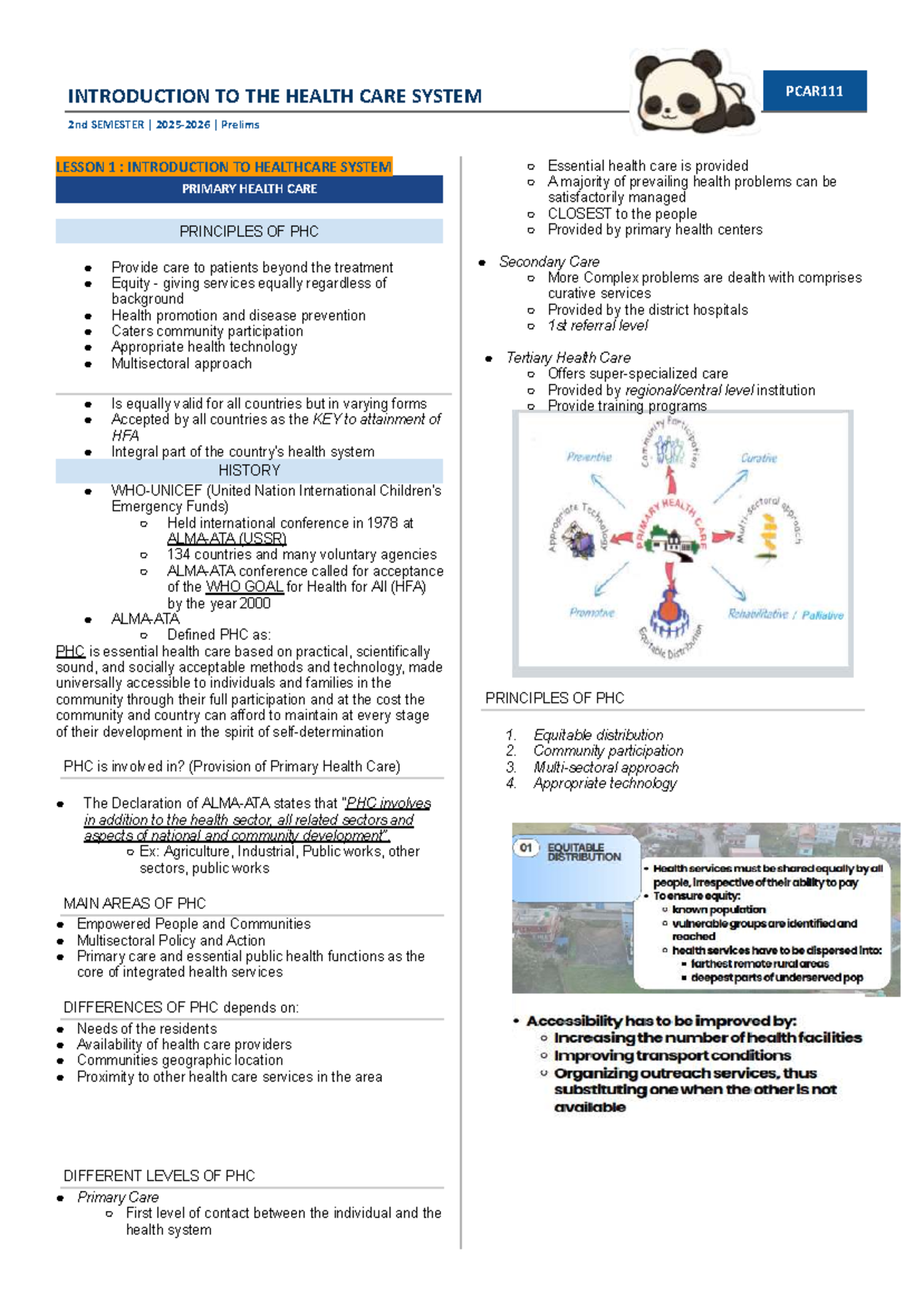 INTRODUCTION TO THE HEALTH CARE SYSTEM 2nd SEMESTER Prelims Notes - Studocu