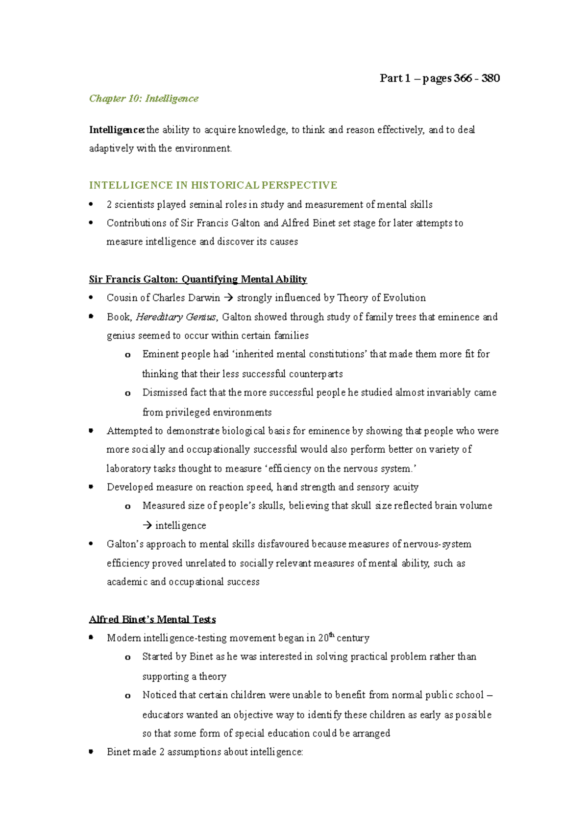 Psychology Summary: Chapter 10 - Intelligence Concepts and Theories ...