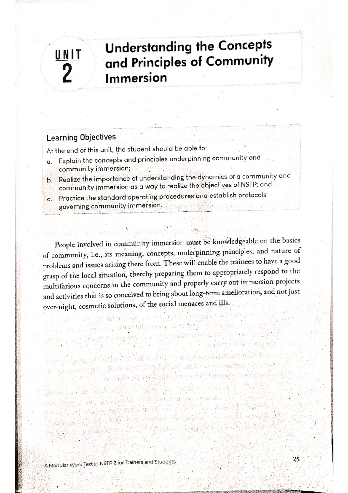 NSTP 2: Community Immersion Insights and Learning Objectives - Studocu