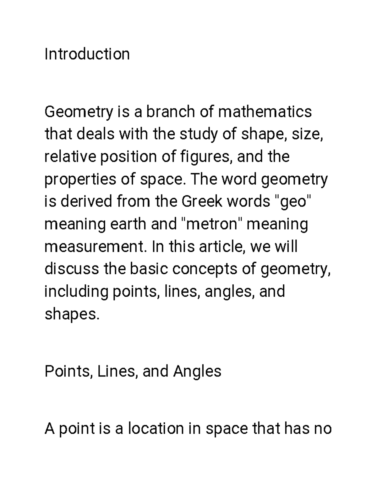 Geometry Basics: Points, Lines, Angles, and Shapes (MATH101) - Studocu