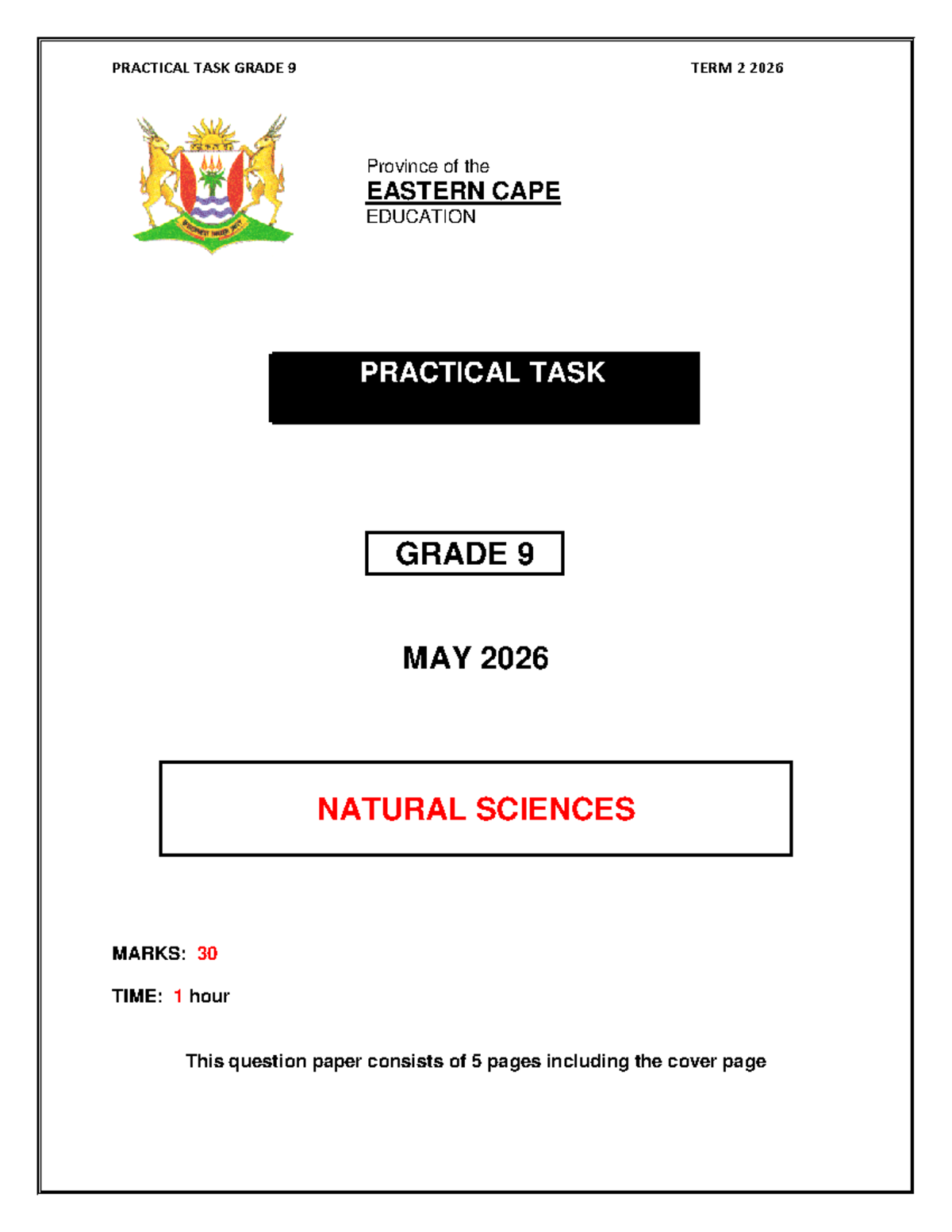 Practical Task: Grade 9 Natural Sciences Term 2 2026 - Studocu