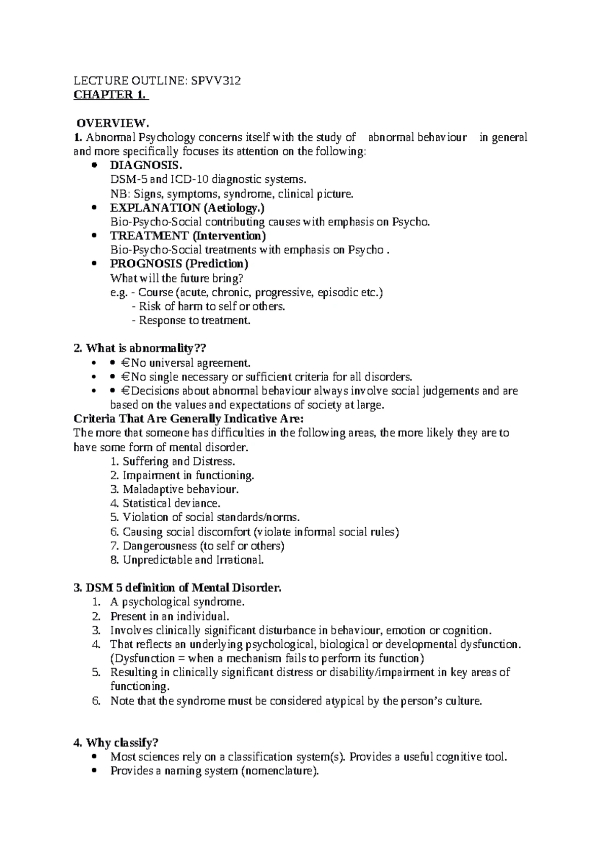 SPVV 101 - Lecture 1 Outline: Abnormal Psychology Overview - Studocu