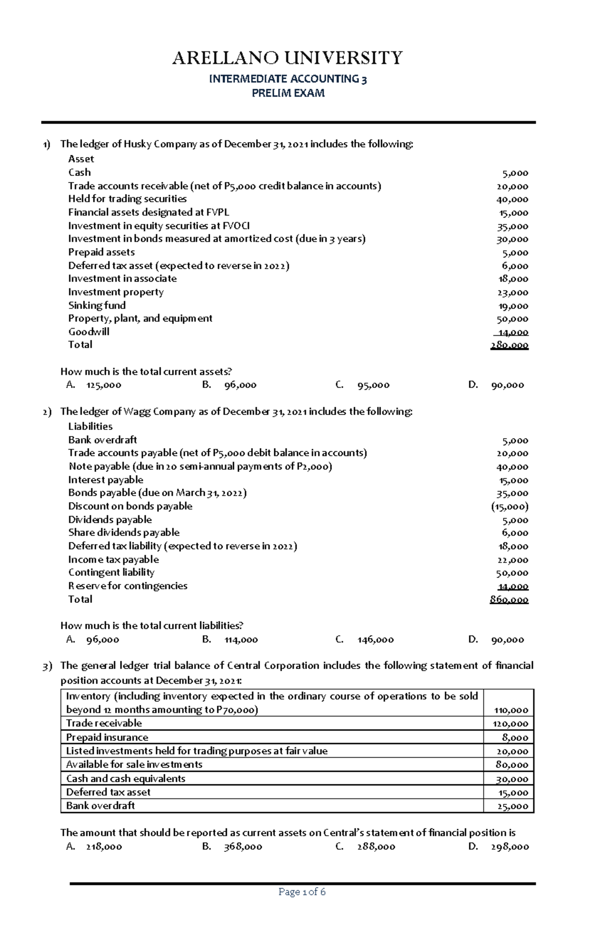 IA3 Prelim Exam Questionnaire for Intermediate Accounting 3 - Document Preview
