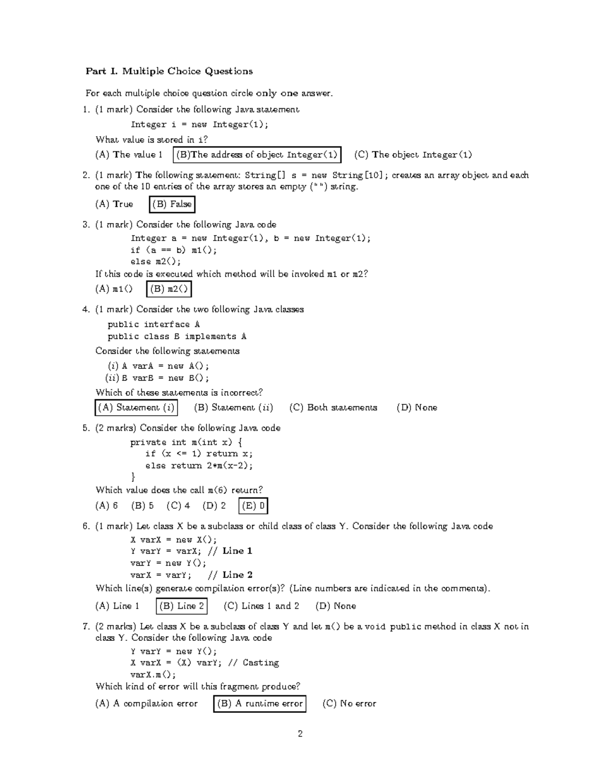 Solutions for course code CS101: Multiple choice and written answers ...