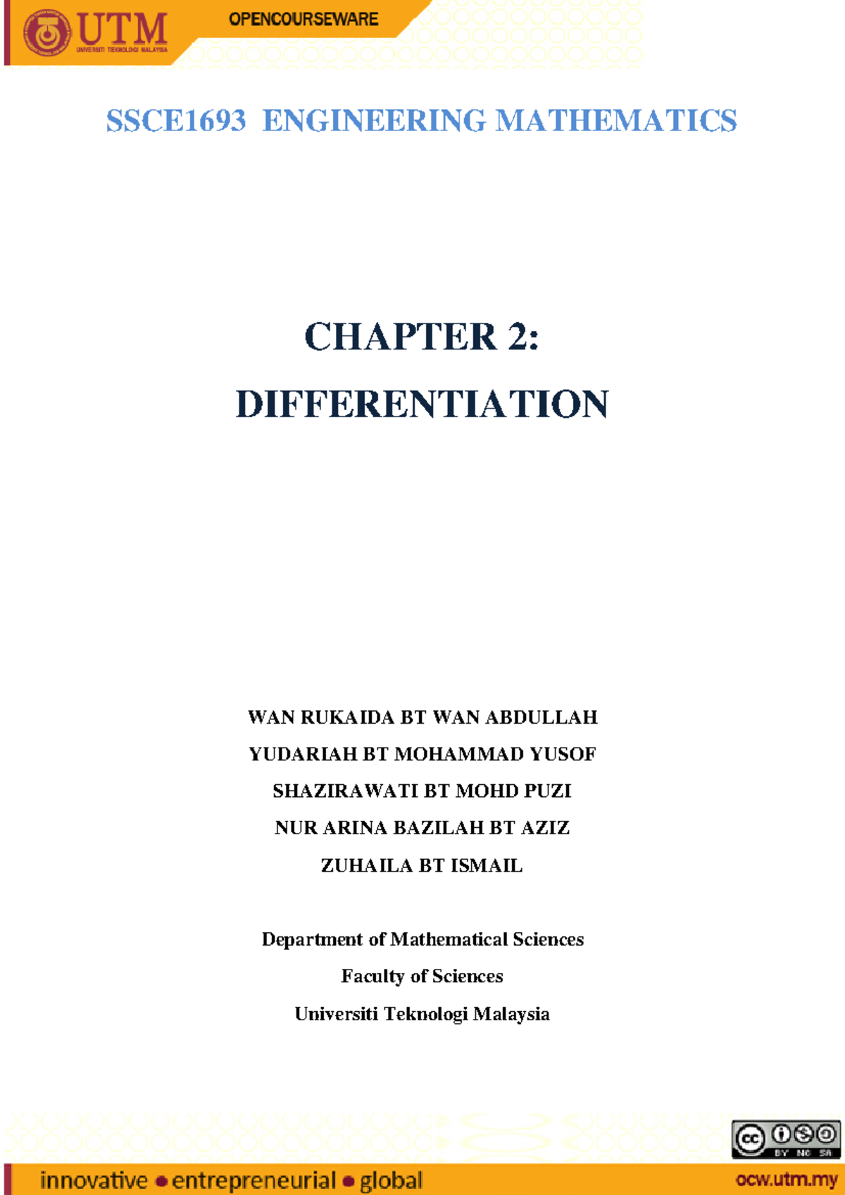 SSCE1693 Engineering Mathematics I: Chapter 02 - Differentiation - Studocu