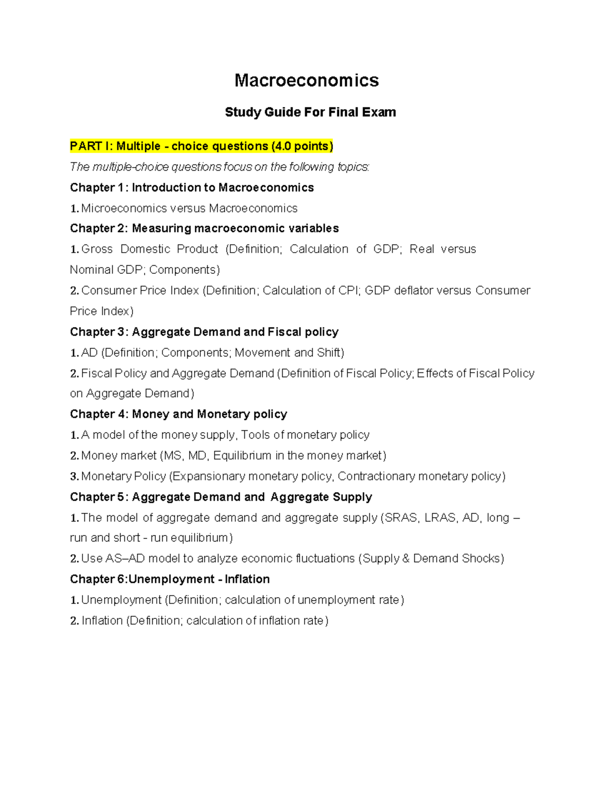Macroeconomics Study Guide for Final Exam: Key Topics Overview - Studocu