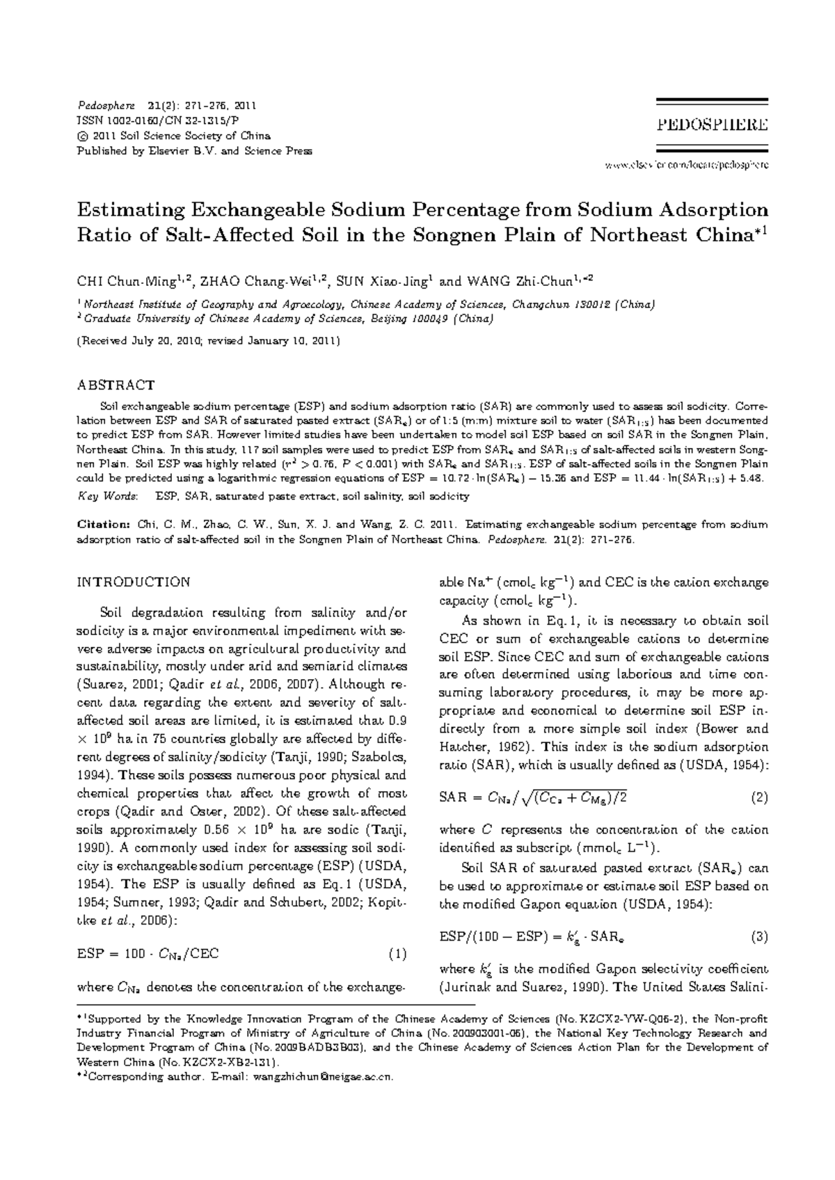 Estimating Exchangeable Sodium Percentage from SAR in Soils (Suelos ...