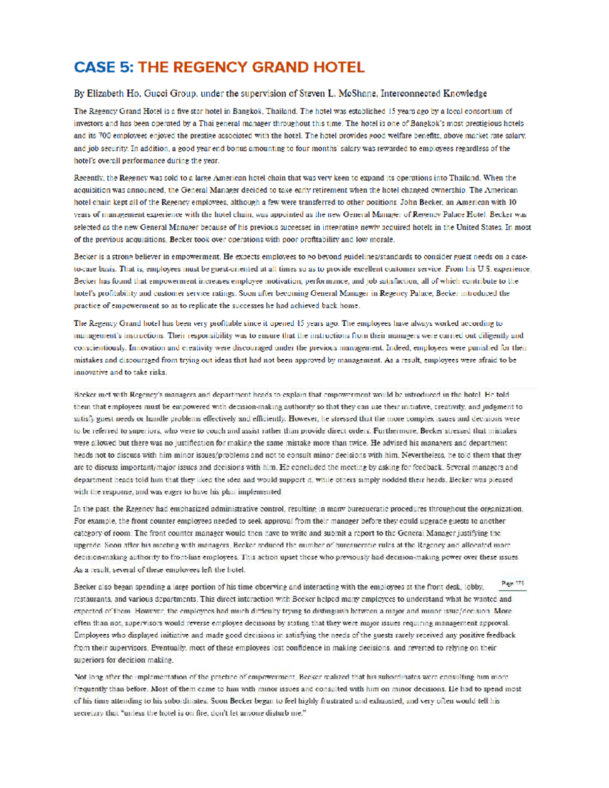 CASE STUDY: THE REGENCY GRAND HOTEL - Assignment 1 Analysis - Studocu